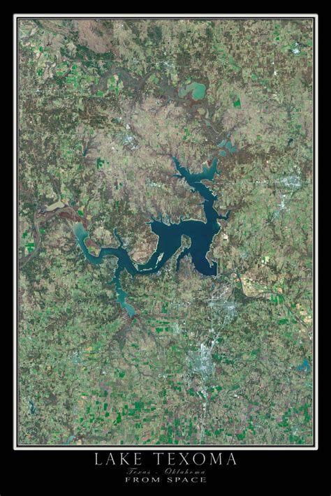 Lake Texoma Texas Oklahoma Satellite Poster Map — Aerial Views From