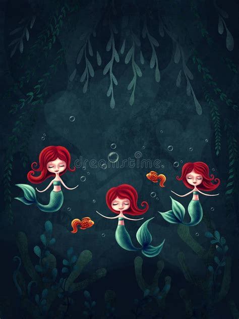 Three Little Mermaids Stock Illustration Illustration Of Underwater