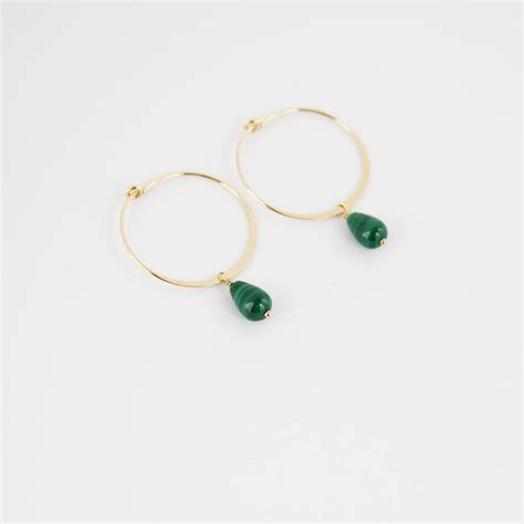 Gold Filled Malachite Hoop Earrings By Ilona Maria Jewellery