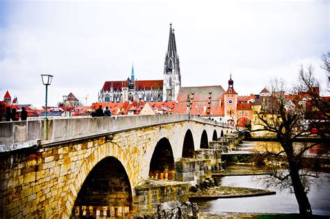 Old Stone Bridge Steinerne Brücke And Tower With Cathedral In
