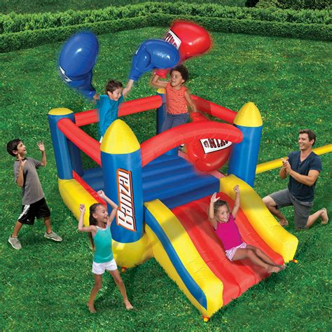 Banzai Big Bop Slide N Bounce Inflatable Backyard Jumping Bouncer With Boxing Ring Gloves