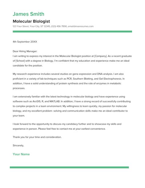Best Molecular Biologist Cover Letter Example For