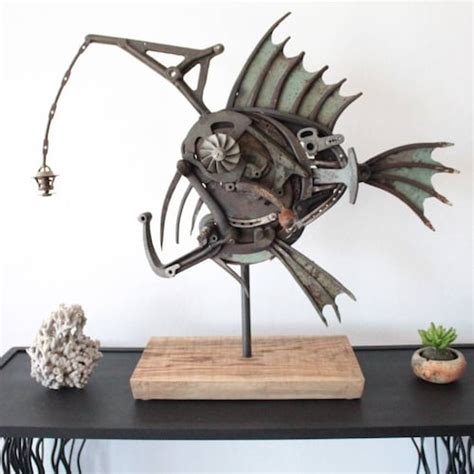 Metal Art Angler Fish Sculpture Etsy