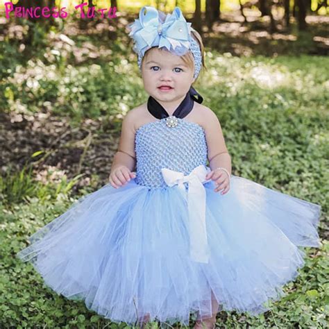Princess Cinderella Baby Girl Tutu Dress Sky Blue Newborn Infant Bow