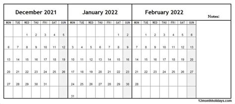 December 2021 To February 2022 Calendar Excel Free Calendar 2021