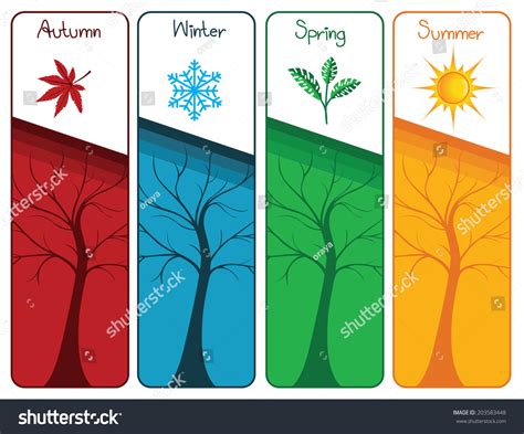 Four Seasons Banners With Trees Vector Royalty Free Stock Vector