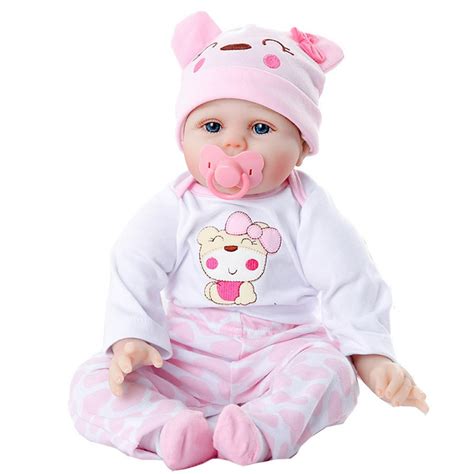 22 Inches Cute Sweet Reborn Baby Doll Silicone Doll Set Cloth Body