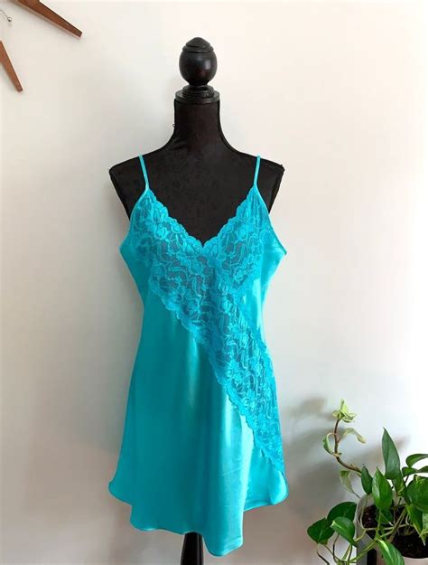 stacy vintage turquoise negligee satin sheer lace sheath etsy canada sheer lace plus size