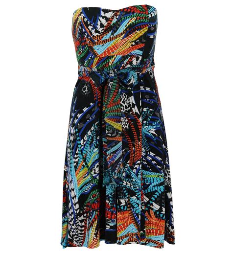 Robe en dentelle et dessous en soie beige alberta ferretti. Robe bustier courte imprimé plume Morgan en multicolore ...
