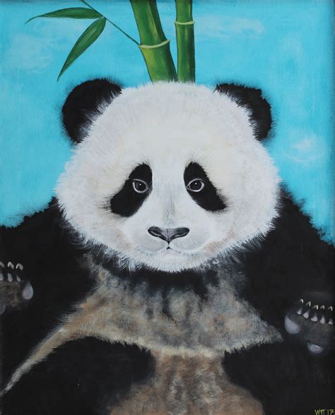 Panda Painting Acrylic On Cotton Canvas Original 16x 20 By Wendi