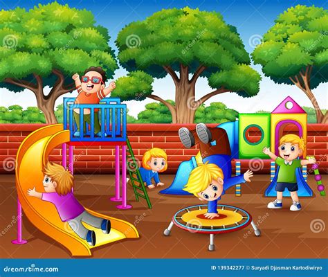 Children Having Fun At The Playground Cartoon Vector Cartoondealer