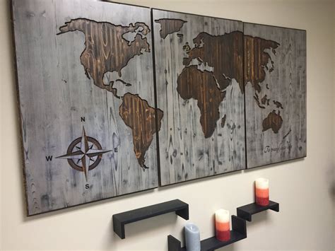 World Map Wood Wall Art Carved Custom Home Decor Wooden