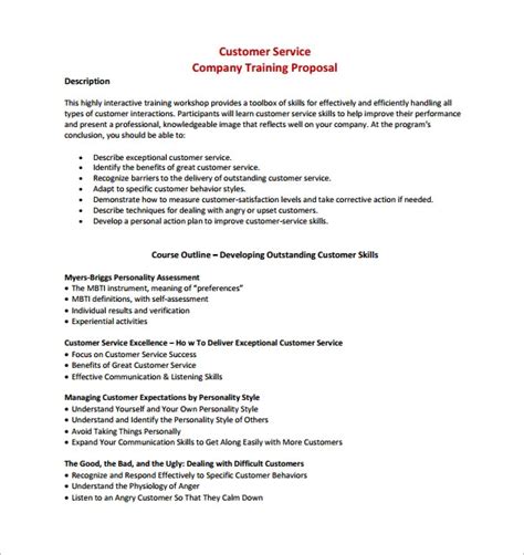 The training proposal should describe the proposed training clearly stating its objectives and benefits of the training to the company as well as the staff. customer service sales training proposal example