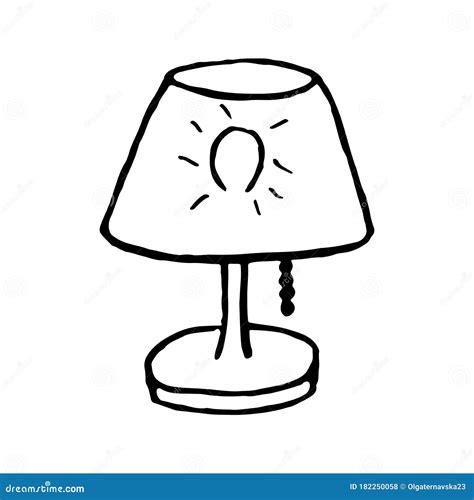 Outline Handrawn Lamp Illustration In Vector On White Background