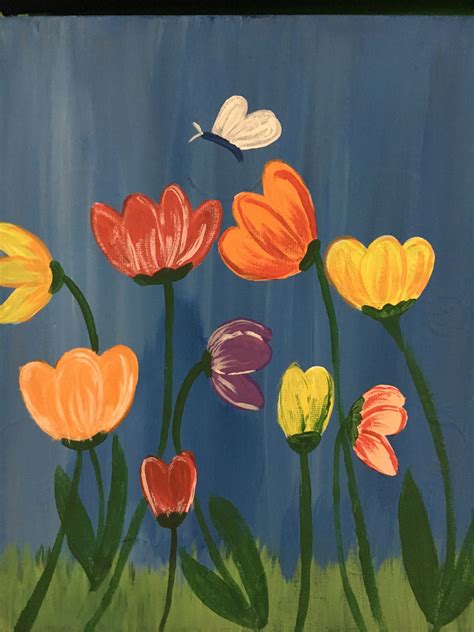 Easy Flower Painting Ideas Step By Step Painting Flower Tulip Easy Beginners Floral Garden