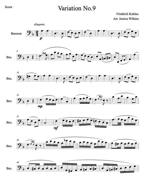 Kuhlau Variation No9 Solo Bassoon Digital Download Jdw Sheet Music