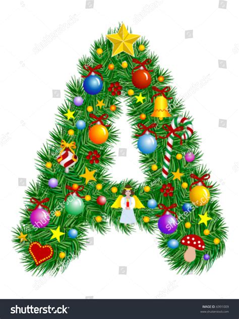 Letter Christmas Tree Decoration Alphabet Stock Vector 6991009