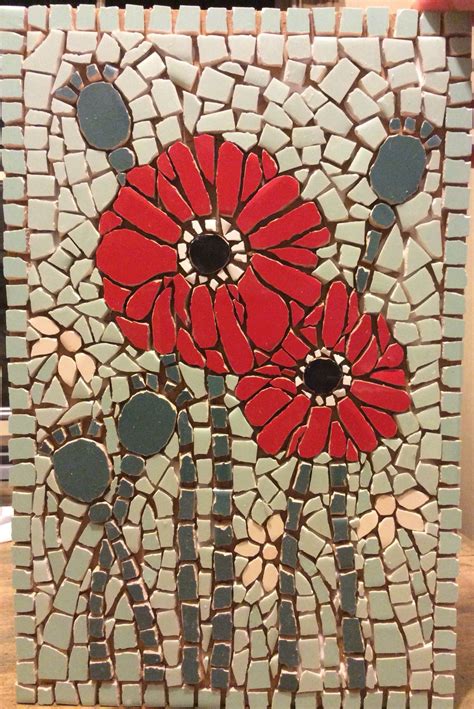 Ceramic Tile Wild Flower Poppy Mosaic Mosaic Rocks Mosaic Tiles