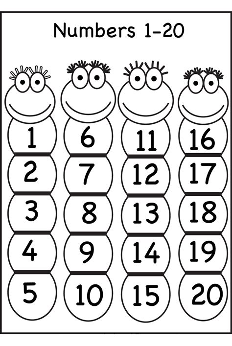 Number 1 20 Worksheets For Kindergarten