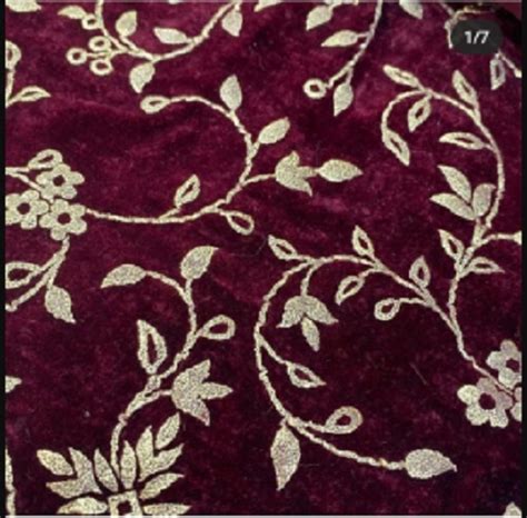 Maroon Color Embroidered Velvet Fabric For Making Ladies Garment