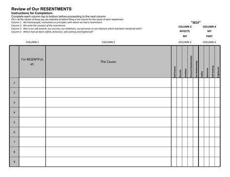 Download Step 4 Worksheets Aa 4th Step Inventory Guide Step 4 Gantt