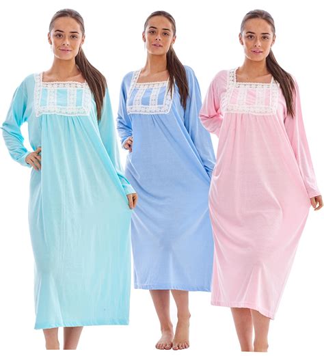 Women Long Nightdress Plain 100 Cotton Long Sleeve Lace Nightgowns