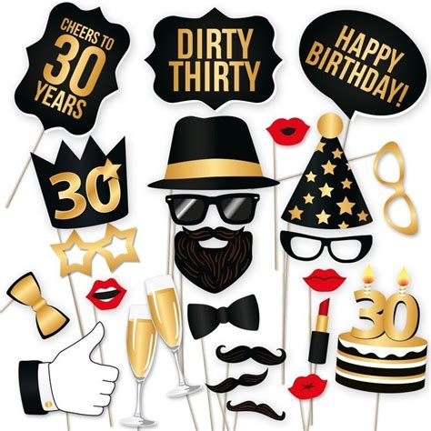 30th Birthday Party Photo Booth Props Kit Includes 25