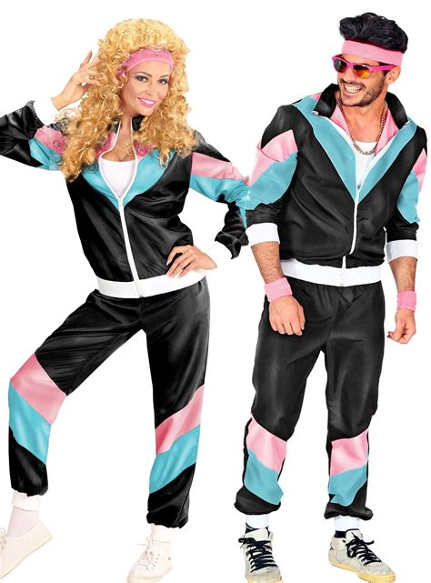 Couple 80s Shell Suit Dress Up Black Tracksuit