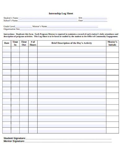 7 Internship Log Sheet Templates In Pdf Xls