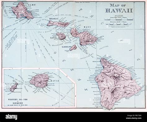 A Map Of Hawaii C 1898 The Eight Major Islands Of The Hawaiian