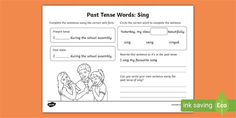 Past Tense Words Sing Worksheet Teacher Made Twinkl