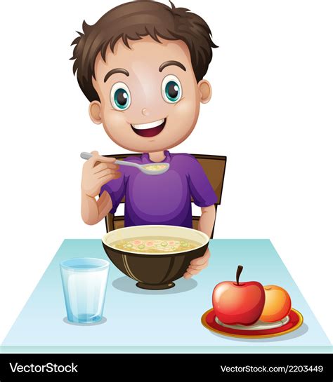 A Boy Eating His Breakfast At Table Royalty Free Vector