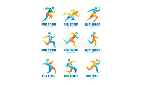 Set Of Sports Logos Running Logo With Abstract Shapes Stock