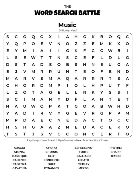 Music Word Search Puzzles Printable