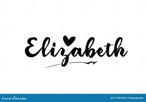 Elizabeth Name Text Word With Love Heart Hand Written For Logo