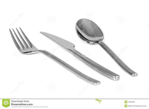 Trendy Metal Fork Knife And Spoon Isolated On Whit Stock Photo Image