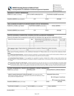 Fillable Online Dbhds Virginia Housing Resource Referral Form And