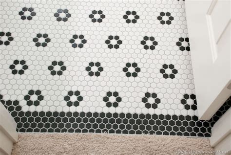 Diy Black And White 1 Hexagon Mosaic Floor With Flowers White Hexagon