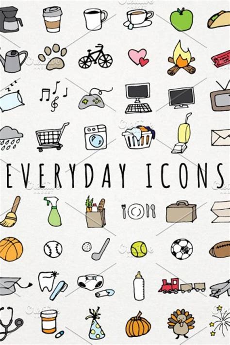 Everyday Items Everyday Objects Hand Drawn Icons Printable Planner