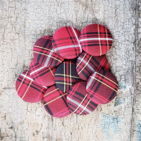 Red Black Plaid Buttons Large Sewing Buttons Round Buttons Etsy