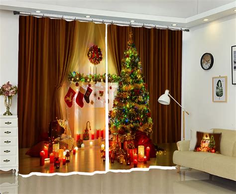 Golden Christmas T 3d Window Curtains Living Room Blackout Hotel