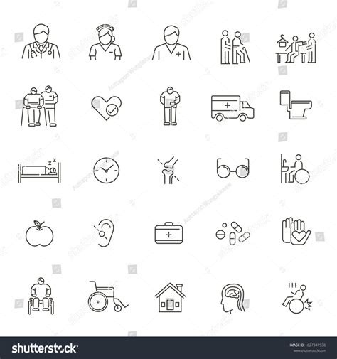 Elderly Care Icon Set Thin Line Stock Vector Royalty Free