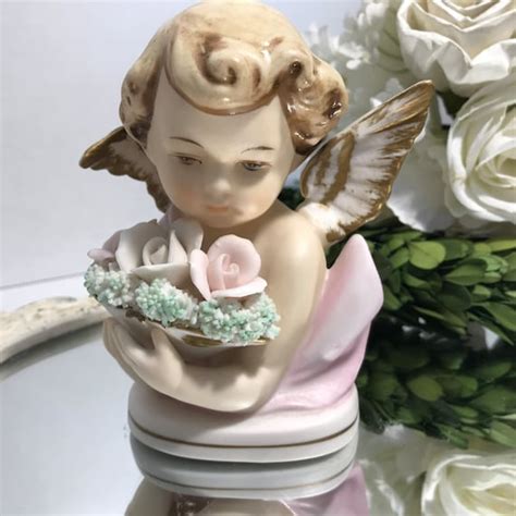 Vintage Tilso Japan Hand Painted Ceramic Cherub Angel Holding Etsy