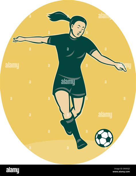 Illustration Of A Woman Girl Playing Soccer Kicking The Ball Cartoon