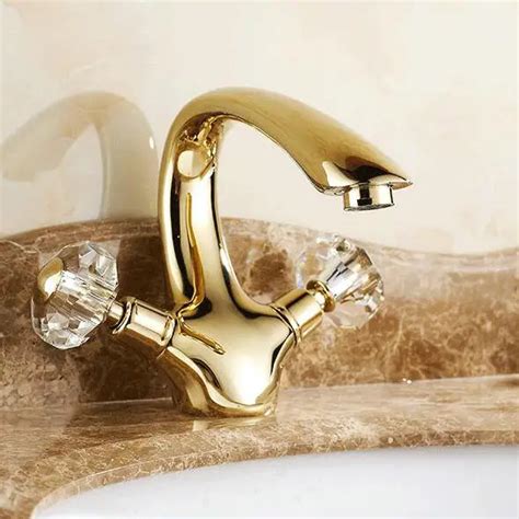 Free Shipping New Style Crystal Dual Handle Bathroom Basin Faucet Gold Finish Brass Mixer Tap