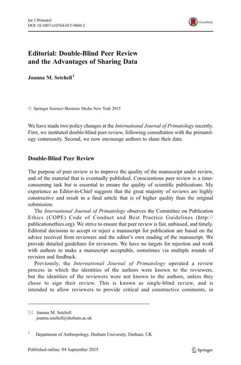 Pdf Editorial Double Blind Peer Review And The Advantages Of Sharing