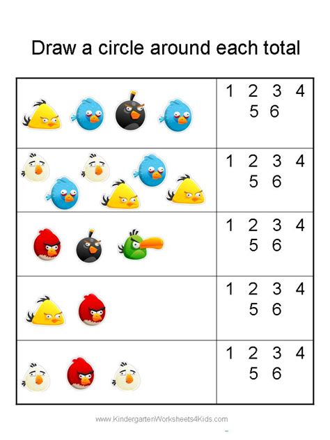Free Angry Birds Math Worksheets for Kindergarten