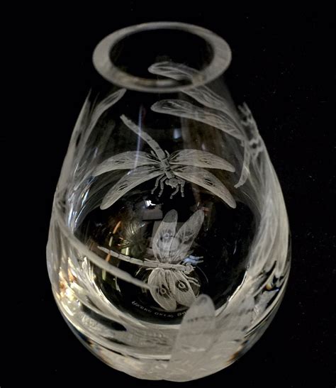 Hand Engraved Hand Carved Hand Etched Dragonflies House Warming Dragonfly Vase Hand Engraved
