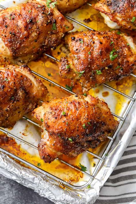 4 turn the oven to 350f and reposition the rack in the middle of the oven. Crispy Baked Chicken Thighs {Perfect every time} - Spend With Pennies