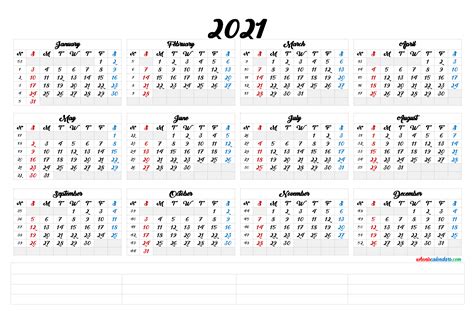 2021 Calendars Free Printable Yearly Example Calendar Printable